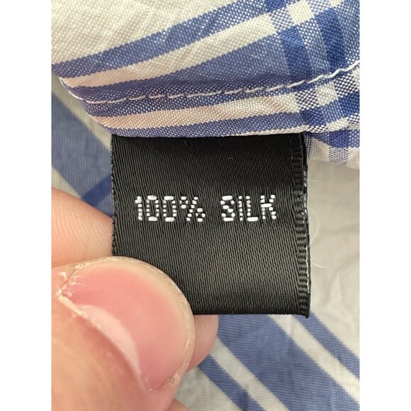 Linda Allard Ellen Tracy Plaid Button Front Shirt Size 2 Silk White Blue Preppy - Picture 5 of 6